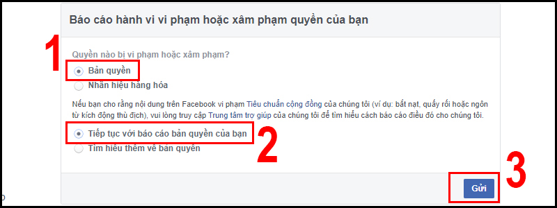 Báo cáo vi tài khoản bị vi phạm bản quyền